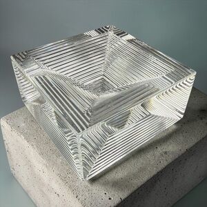 Val Saint Lambert Crystal Double Pyramid Paperweight Optic Art Sculpture Belgium